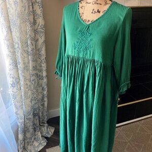 April Cornell for Modern Prairie 100% Cotton Forest Green Prairie Dress Sz S